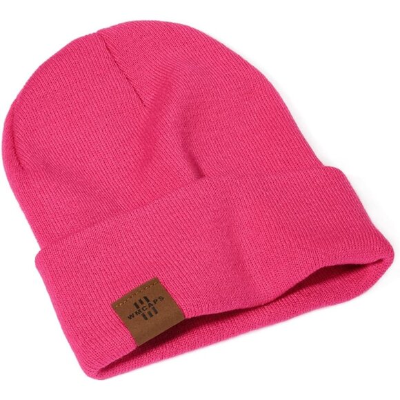 Men and Women Rose Red Acrylic Stretchy Daily Knit Warm Winter Beanie Hats - Picture 2 of 6